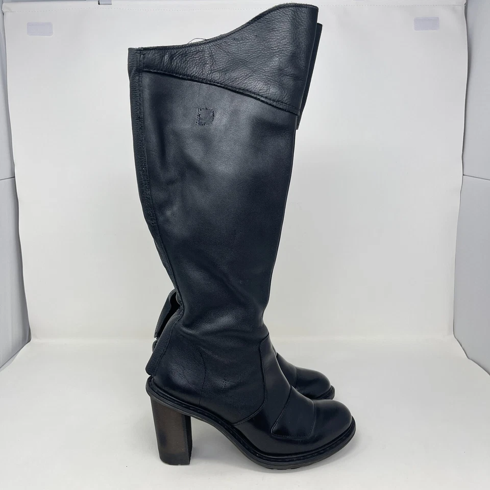 Dr. Martens Ava Black Leather Tall Heeled Zip Biker Boots AW004 Women's Size 7 - Image 1 of 4