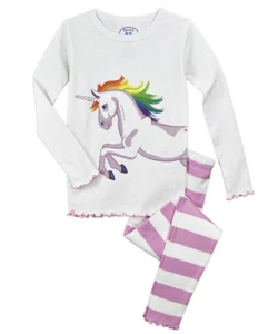 Sara's Prints Kids Size 4 Rainbow Unicorn Long John Pajama Set Pink Multi SPWU - Picture 1 of 2