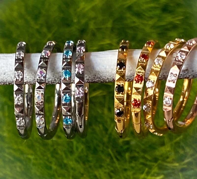 1pc Titanium Outer CZ Gems & Pyramids Hinged Orbital Helix Septum Ear Cartilage  - Image 1 of 4