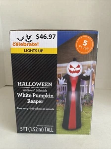 Gemmy Halloween 5 pies Blanco Calabaza Segadora Iluminado Soplado por Aire Inflable Nuevo en Caja - Imagen 1 de 10