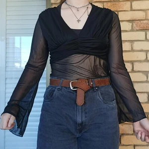 Vintage Y2K 2000s Mesh Pleated Blouse Size 12 Black Sheer Fairy Goth Witchy - Picture 1 of 8