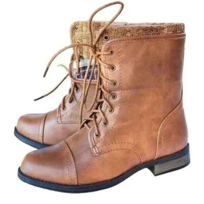 Botines Forever para mujer informales cálidos con cordones imitación cuero coñac talla 6,5 Foto 1 de 4