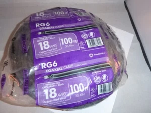 NEW IN PLASTIC RG6 Coaxial Cable 18 AWG Dual Shield Copper Clad Steel 100 ft - Picture 1 of 3