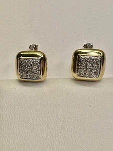 18K Yellow White Two Tone Gold Natural .35ct Diamond Cluster Stud Earrings - Picture 1 of 10