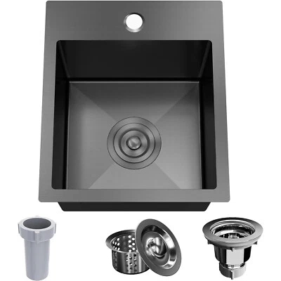 Koxking Stainless Steel Drop in Kitchen Bar Sink 13"×15"x9" In with Dish Drain