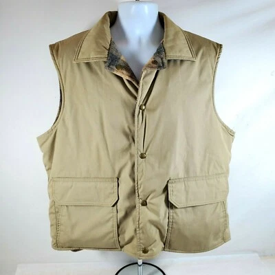 Chaleco de Colección Woolrich Para Hombre Caqui Tostado Talla XL Franela Forrado Cuello Frontal a Presión Foto 1 de 4