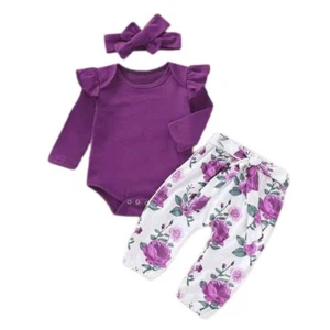 Newborn Baby Girl Clothes Infant Girl Outfits Long Sleeve Ruffle Romper + Flo... - Picture 1 of 6