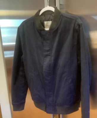 Mango Man Bomber Jacket Navy Blue Pinstripe Men's Medium - Image 1 of 4