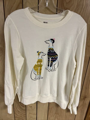 Anthropologie Maeve 滑雪小狗图形运动衫上衣狗度假象牙色 S — 第 1/3 张图片