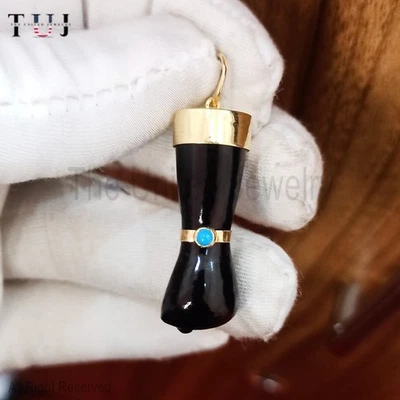 Ciondolo a mano in argento sterling 925 onice nera figa gioielli, ciondolo... - Immagine 1 di 3