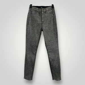 7 For All Mankind Cotton Blend Leopard Print Jeans Pants Green Black Size 24x27 - Picture 1 of 7
