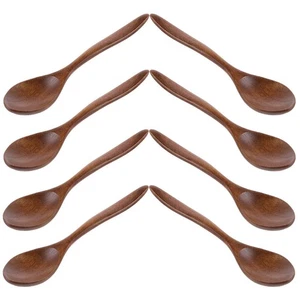 8 Pcs Wooden Small Soup Spoon Reusable Dessert Salad Spoon Stirring Spoon Food - Picture 1 of 12