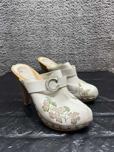 Christian Dior Floral Studded Buckle Slip-On Heeled Clogs White Women Size 39 EU - Picture 1 of 11