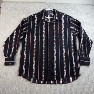 Vintage Wrangler Pearl Snap Button Down Shirt Aztec Mens Size XXL Western Black - Picture 1 of 6