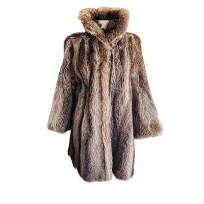 Abrigo de piel vintage con punta plateada mapache hasta la cadera Revillon Boho talla mediana SATC Foto 1 de 4