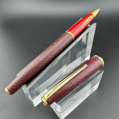 Платиновая красная кожаная перьевая ручка из овчины 18-каратное золото мягкая тонкая новая в коробке - Изображение 1 из 4