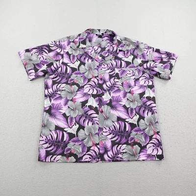 Vintage Hilo Hattie Shirt Mens Large Purple Hawaiian Aloha Floral Camp Button Up - Image 1 of 4