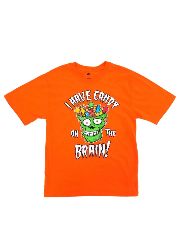 Boys Orange Candy On The Brain Trick Or Treat  Zombie Halloween T-Shirt 2XL - Image 1 of 1
