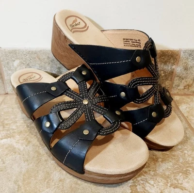 Dansko | Sandalias Zueco de Cuña Serena Cuero Negro 2.5" Para Mujer EU 40 US 9.5-10 ✨️ Foto 1 de 4