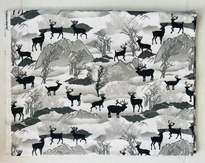Baum Textile Mills Flannel Fabric Gray Charcoal Deer Woodland 44” x 66”  - Picture 1 of 8