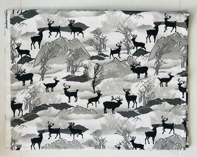 Baum Textile Mills Flannel Fabric Gray Charcoal Deer Woodland 44” x 66”  - Image 1 of 4