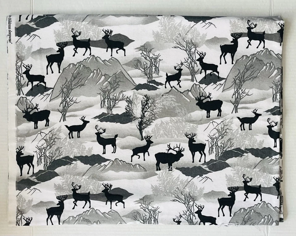 Baum Textile Mills Flannel Fabric Gray Charcoal Deer Woodland 44” x 66”  - Image 1 of 4