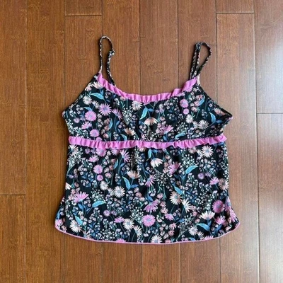 Top cami lencería floral negro y rosa Foto 1 de 4