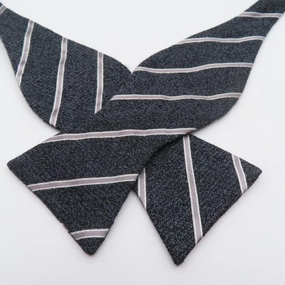 Broletto Bow Tie Gray White Striped 2.5" Wide Self Tie Silk Wool - Image 1 of 4