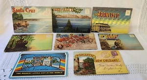 8 Vtg Antique Fold-Out Folders Postcards Linen Boulder Dam New Orleans CA NV - Picture 1 of 2