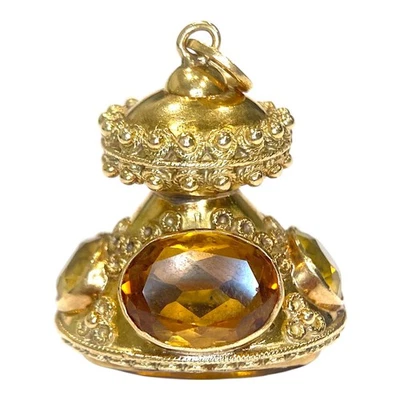 Etruscan Revival 18K Gold Citrine Charm Pendant - Image 1 of 4