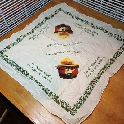 Vintage Smokey the Bear Bandana Cream/Green/Brown 20" - Image 1 of 4