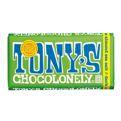 Barra de sal marina Tony`S Chocolonely chocolate oscuro almendra 6,35 OZ (paquete de 4) Foto 1 de 3