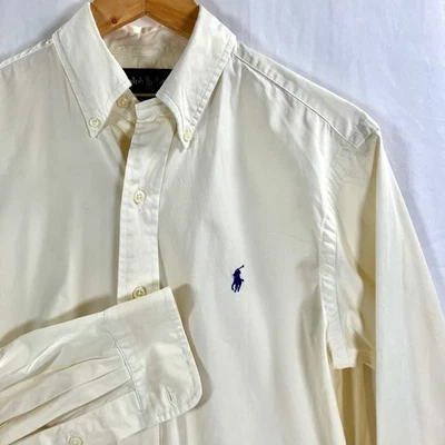 Ralph Lauren Classic Fit Button Down Shirt Cream Long Sleeve Pony Logo Men Small - Image 1 of 4