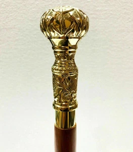 Antique Brass Victorian Designer style Handle Wooden Walking Cane Stick Vintage - Picture 1 of 4