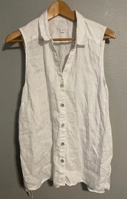 Женская льняная рубашка J. Jill Love XL белая без рукавов на пуговицах с воротником спереди - Изображение 1 из 4