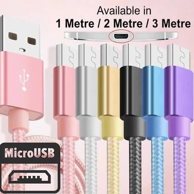 Micro USB Lead Fast Charge Cable Data Sync Strong Braided Long 1m 2m 3m  - Image 1 of 4