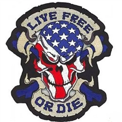Lethal Threat USA Skull Biker Patch, Live Free or Die 6in - Imagem 1 de 1