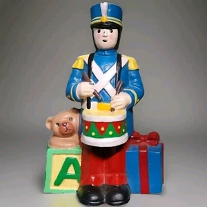 Vintage Cast Iron Door Stop Drummer Boy Toy Soldier Primary Colors Christmas - Picture 1 of 10