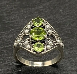 Ring Peridot & Saat Perle 925er Silber Gr. 54 - Bild 1 von 12