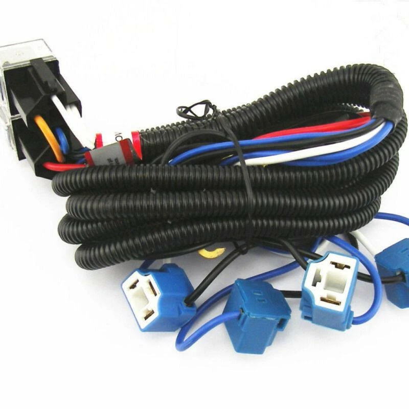 Ceramic H4 Headlight Relay Wiring Harness 4 Headlamp Light Bulbs Socket Plug Set — 第 1/4 张图片