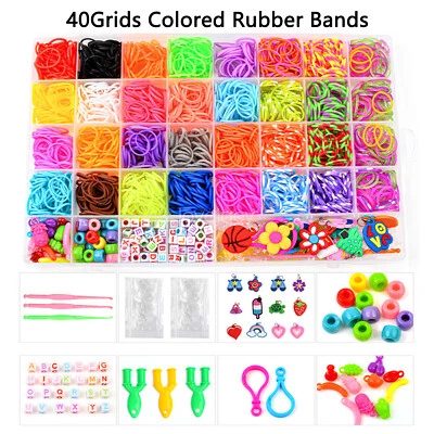 36/40Grids Rainbow Loom Bands Rubber Bracelet Making Kit S Clips Beads DIY Toys - image 1 of 4