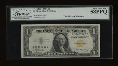 DBR 1935-A $1 North Africa Fr. 2306 RC Block Legacy 58 PPQ Serial R99057240C - Image 1 of 2