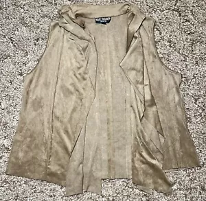 Marc Bouwer Vest Cardigan Womens 1X Brown Tan Faux Suede Sleeveless Open - Picture 1 of 7
