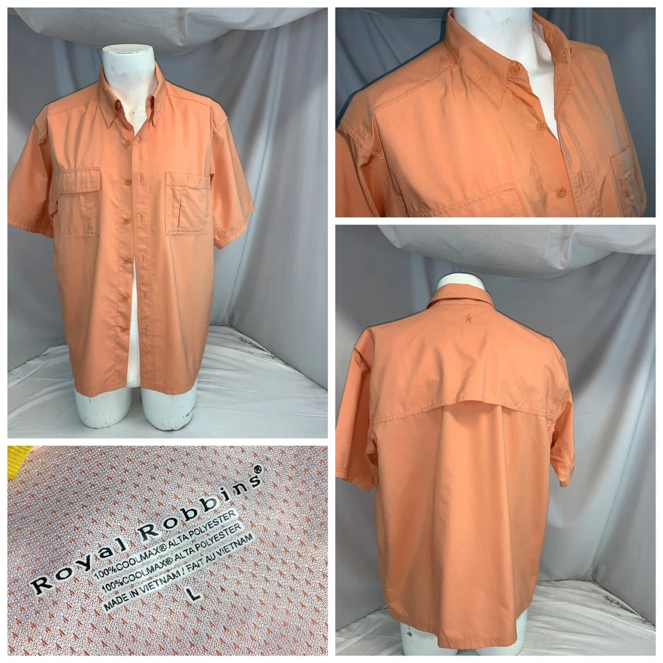 Camisa Royal Robbins Manga Corta Botón L Hombres Naranja CoolMax Poli YGI E0-518 Foto 1 de 4