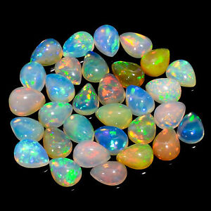 Natural Welo Fire Ethiopian Opal Pear Cabochon Gemstone 5 Ct. Lot 8X6 mm AO-5