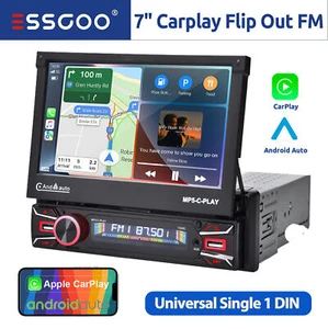 Autoradio 7" Schermo Flip Out Carplay Android Auto Unità Testa Singola DIN FM - Foto 1 di 15