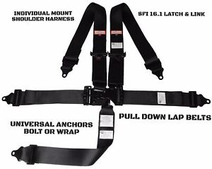 OFF ROAD PRO 2 RACING HARNESS SFI 16.1 LATCH & LINK ROLL BAR MOUNT 5 POINT BLACK