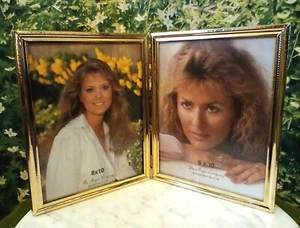 VINTAGE GOLD METAL DOUBLE PHOTO HINGED FRAME 8X10 MAGEE COMPANY USA - Picture 1 of 11