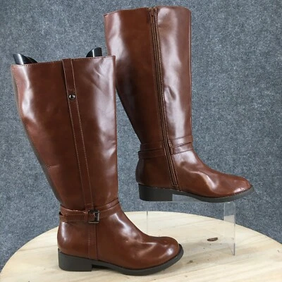 Botas Lower East Side para mujer 6 W de alto cremallera lateral botas de montar marrón imitación cuero Foto 1 de 4