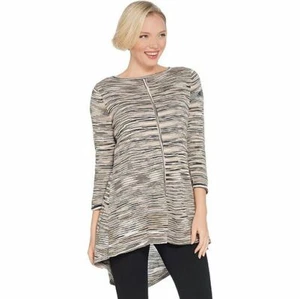 Susan Graver Size 1X Neutral Cotton Rayon Space Dye Lightweight Knit Top - Picture 1 of 3